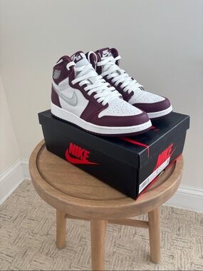 Nike Air Jordan 1 Mid White & Burgundy Sneakers
